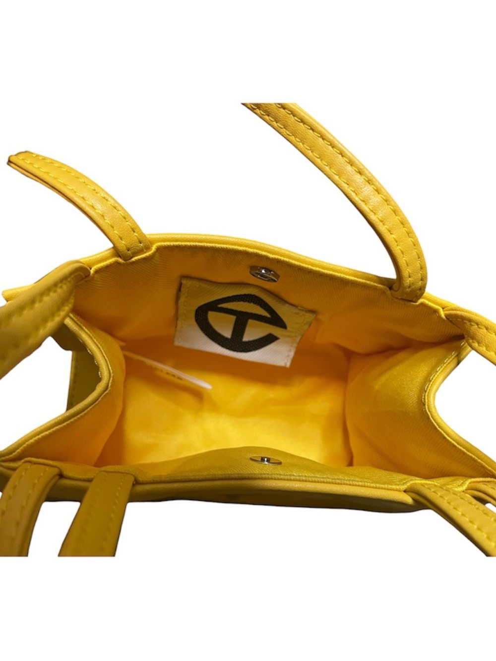 Telfar Small Yellow Mini Top HandleTote Shoulder Bag with Embossed Logo - Picture 6 of 9